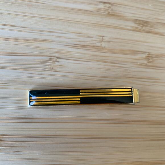 Men's Tie Clip Gold Black Enamel MCM 2" long - Picture 1 of 4